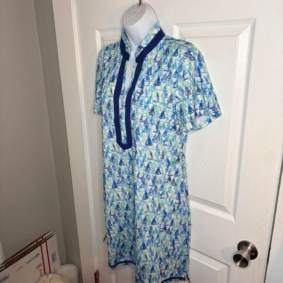 CABANA LIFE Twill Tape Mini Dress Upf 50 Nautical Sailboat Caftan Blue L NWT - Picture 6 of 10